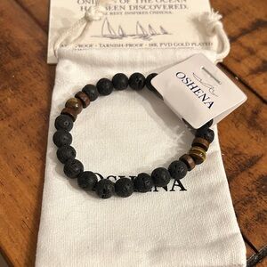 Oshena designer beachwear lava Black and Brown tiger eye Beaded Bracelet
